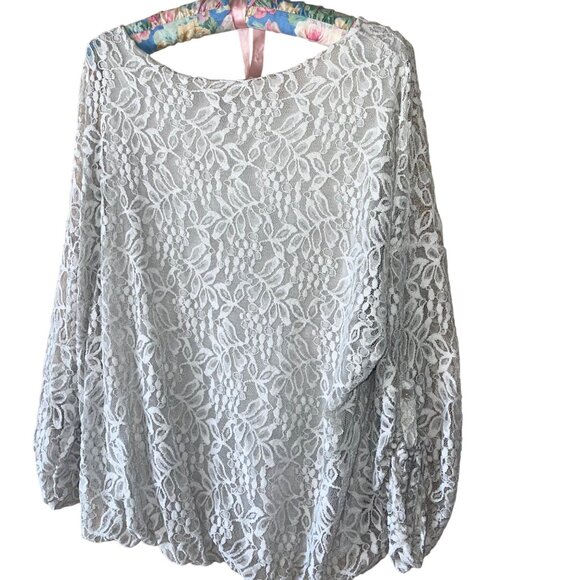 Gabriella Womens Top One Size Gray Lined Lace Long Sleeve Casual matching scarf - Picture 9 of 12